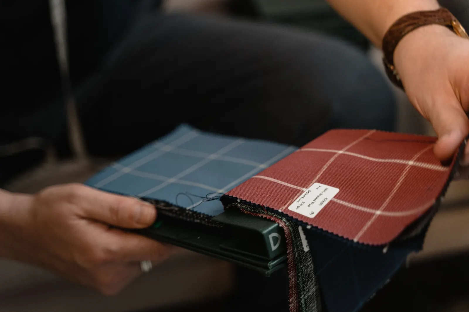 Checking woven fabric swatches