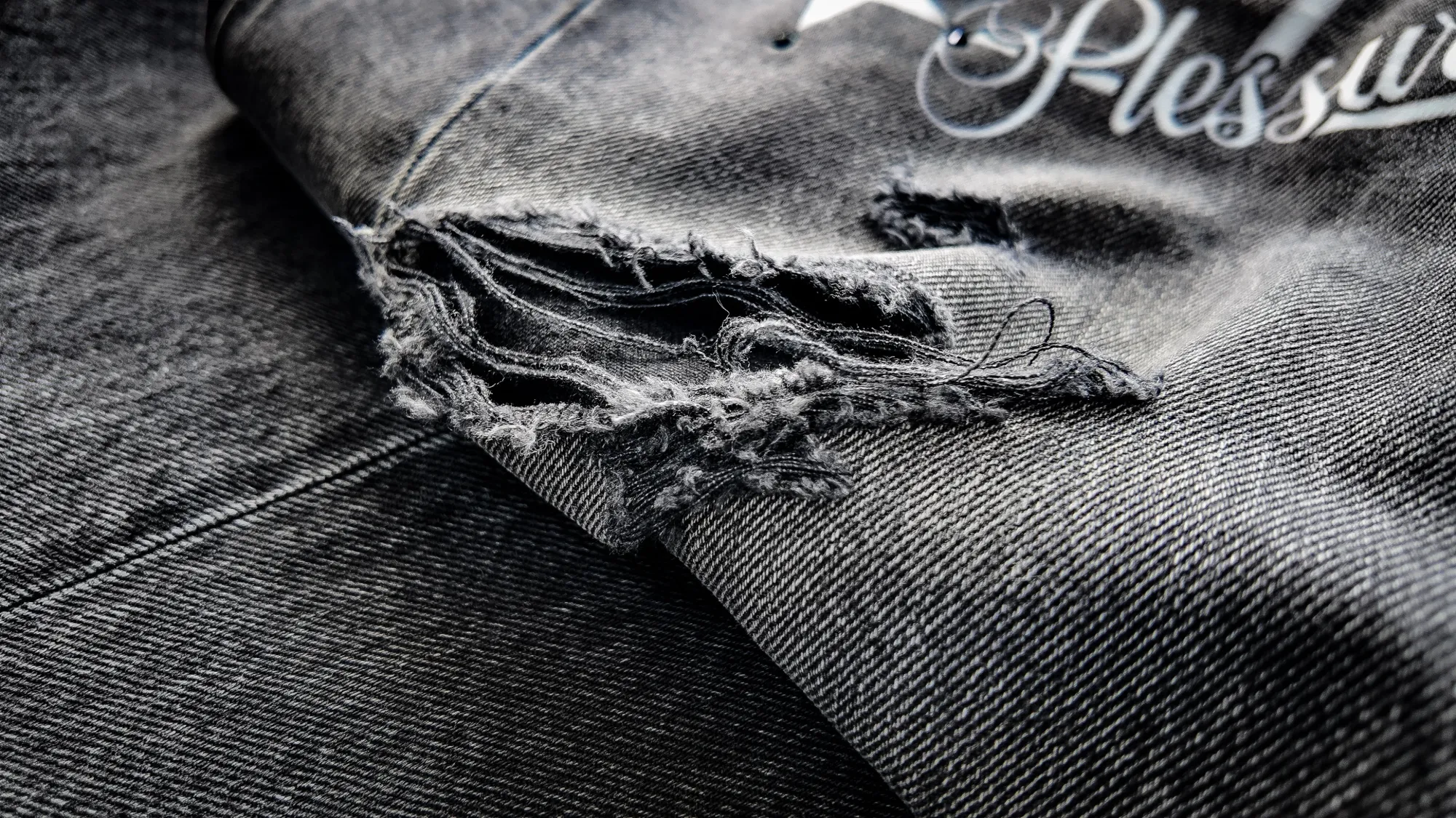 Patchwork denim jacket worn on the street