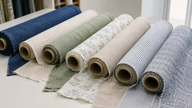 Rolled linen and printed furnishing fabrics